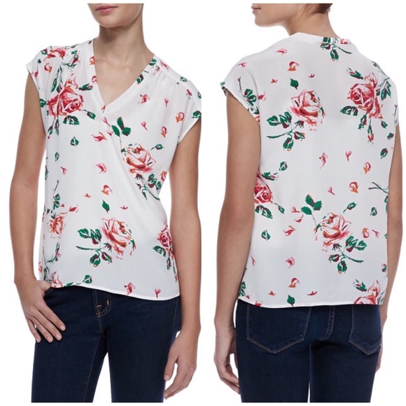 Joie Suela Silk Rose Print Blouse Small Gray flowers top shirt - Picture 8 of 8